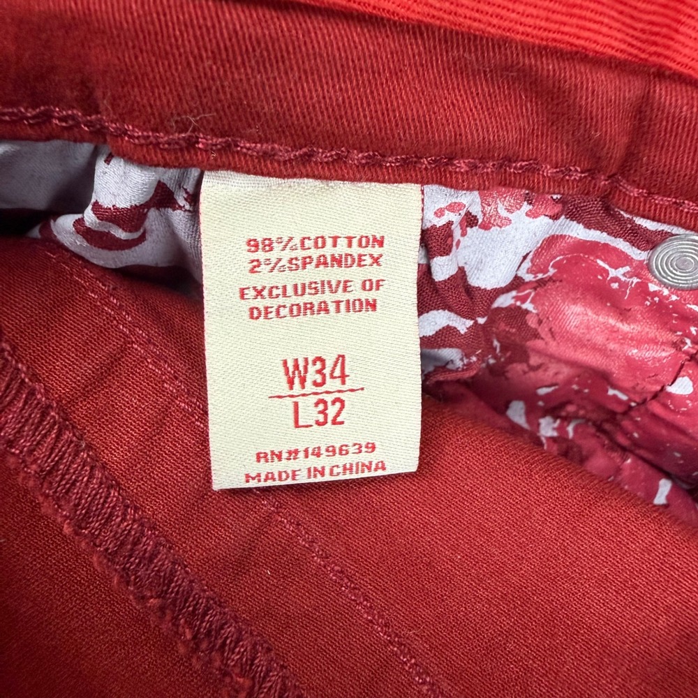 Smugglers Moon Mens Red Cargo Pants Zippers Distressed Utility Slim Fit 34x32 - Picture 7 of 9